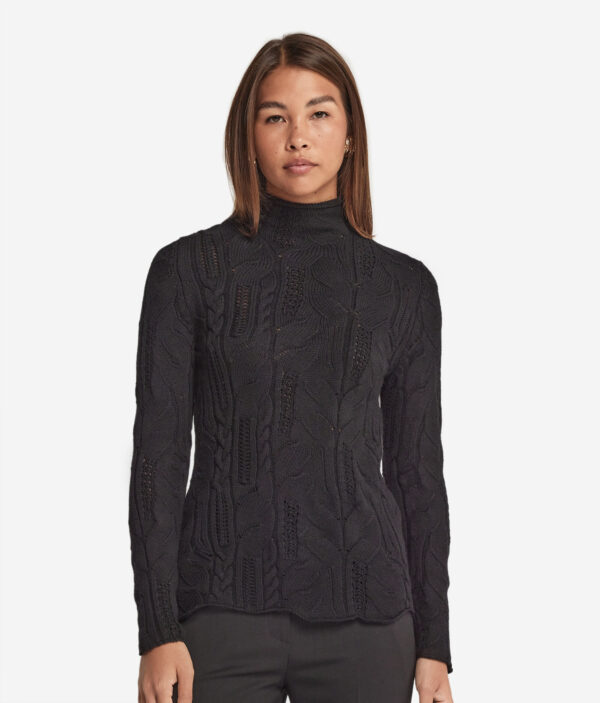 Wool Lace Cable-knit Motif Turtleneck Sweater - Image 2