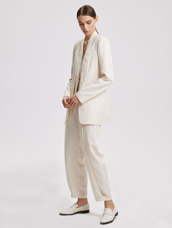 Linen-Blend V-Neck Layered Blazer - Image 3